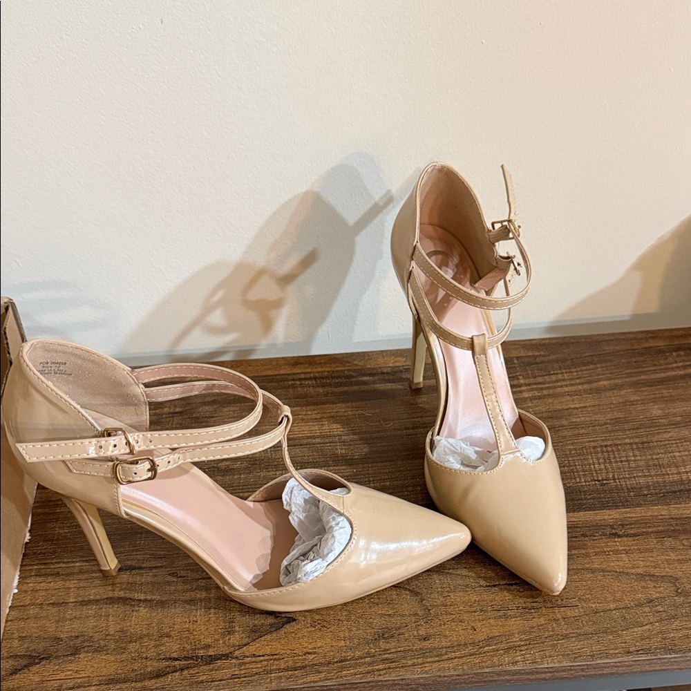Journee Collection Nude Ankle Strap Heels